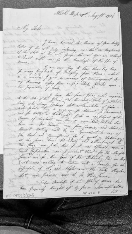 Duke of Atholl's response to proposal for sale of Isle of Man