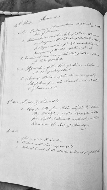 Revenue abstract and administrative index for Isle of Man documents