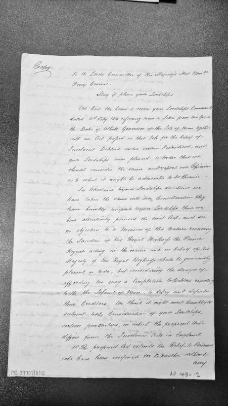 Privy Council Report on Isle of Man Insolvent Debtors Relief Act