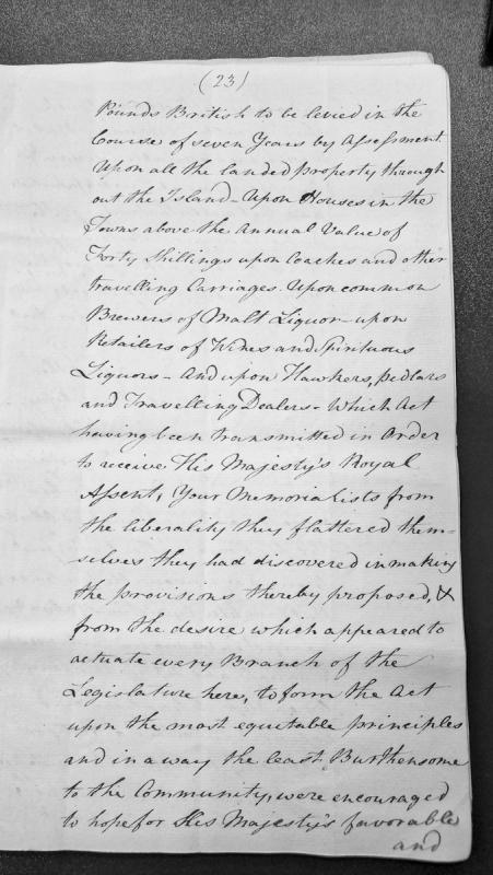 Memorial regarding revenue assessment act for seven-year period on property and goods