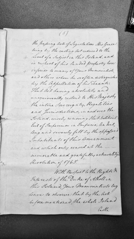 Petition regarding sovereign rights and the Duke of Atholl's reduced authority post-1765