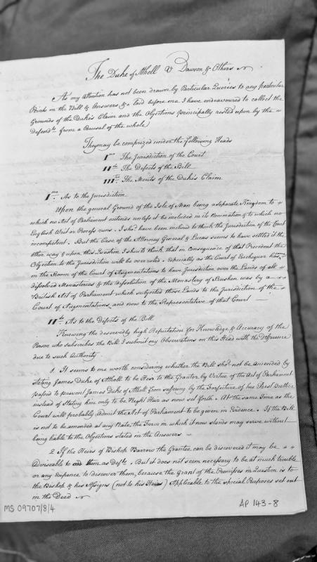 Legal opinion on Duke of Atholl v Dawson regarding jurisdiction and merits of claim