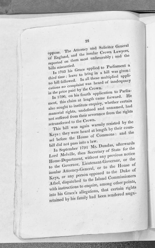 Parliamentary applications of Duke of Athol regarding Manx rights and Crown compensation claims