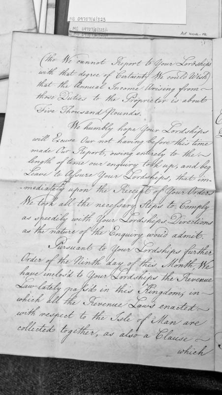 Report on annual income from duties and enclosed revenue law for Isle of Man