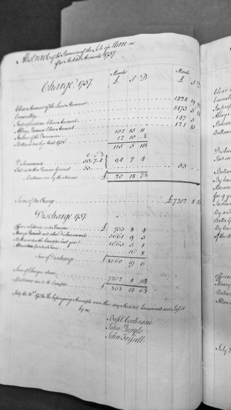 Isle of Man Revenue Account for 1757 with Audit Certification