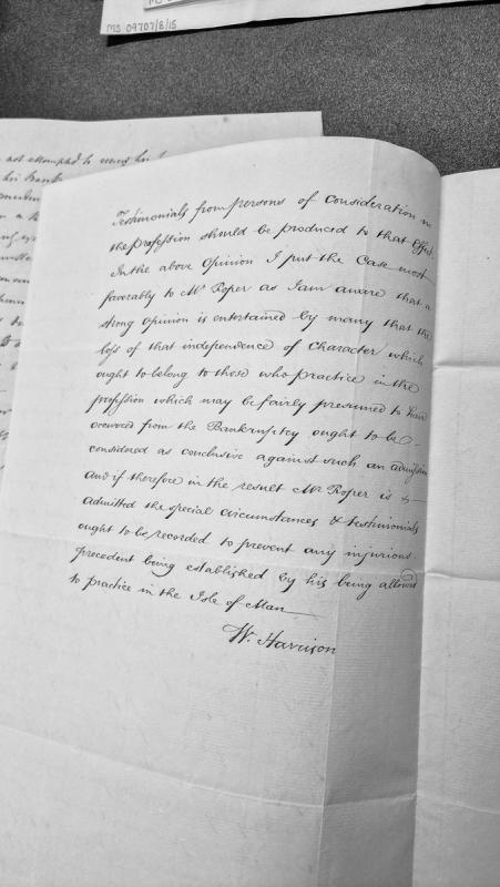 Opinion on Mr Roper's admission to practice following bankruptcy