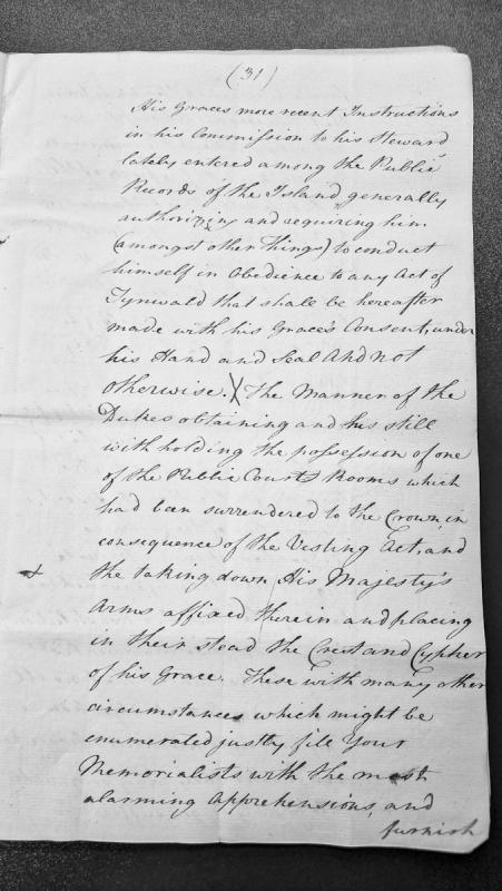 Memorial regarding the Duke's authority and conduct of public affairs on the Isle of Man