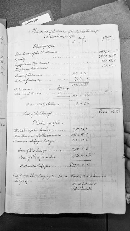 Revenue Abstract for Isle of Man audited accounts for 1760