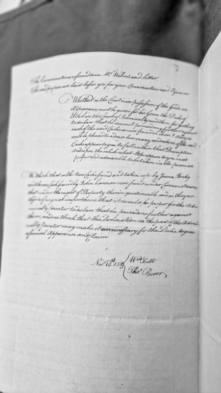 Legal opinion on admiralty proceedings regarding seized casks and Duke of Athol's claim