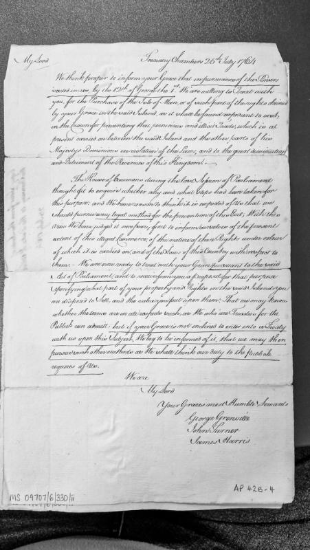 Treasury letter regarding purchase of Isle of Man rights to prevent smuggling