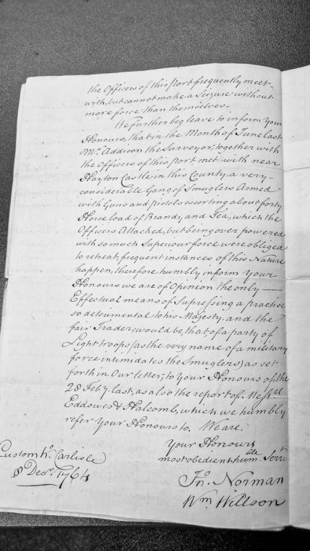 Officers of Carlisle Custom House petition for military support against smugglers