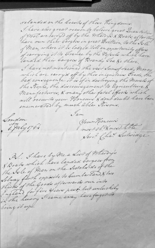 Letter on smuggling operations involving the Isle of Man and illegal wool exports