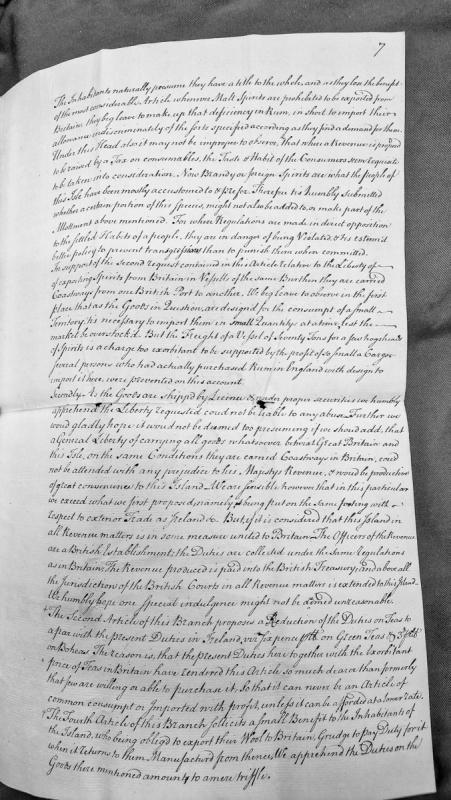 Petition for trade privileges regarding spirits, teas, and wool duties