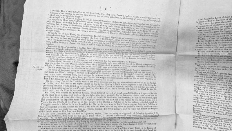Treasury negotiations for purchase of Isle of Man from Duke of Athol, 1764