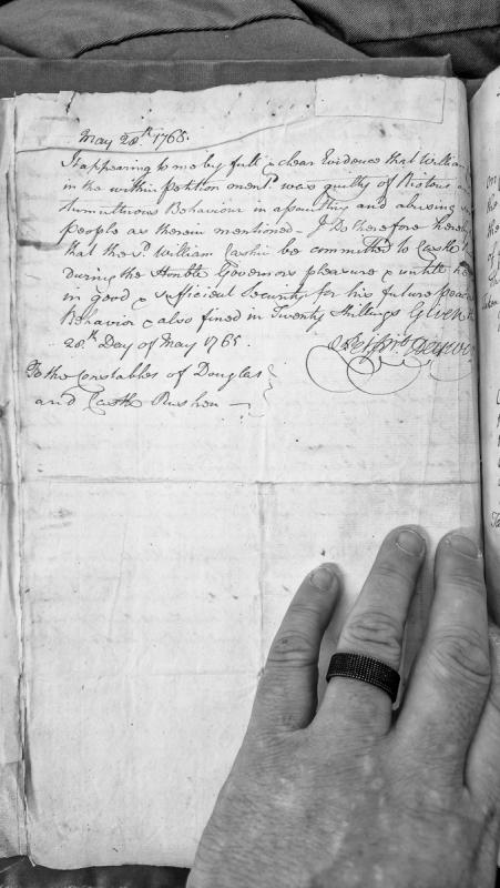 Judgment committing William Cashin to Castle Rushen for riotous behaviour