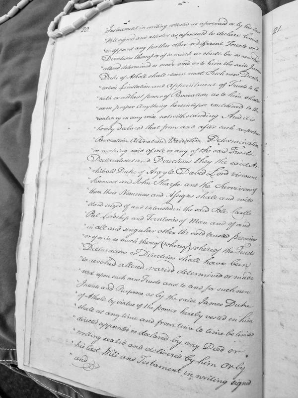 Trust declaration regarding Isle of Man estates with power of revocation vested in James Duke of Athole