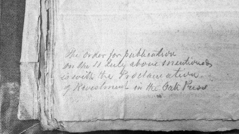 Order for publication with Proclamation of Revestment