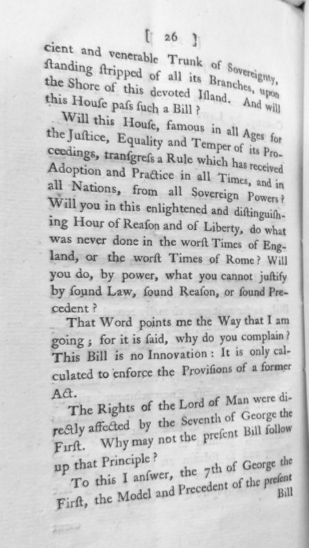 Parliamentary debate on a proposed bill affecting the Lord of Man's rights