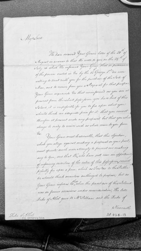 Response regarding proposal for purchase of Isle of Man from Duke of Athol