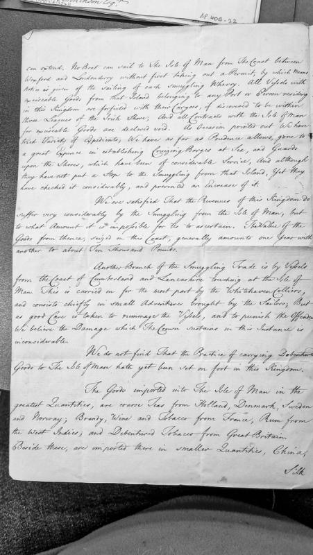 Report on smuggling operations from the Isle of Man to Irish and British coasts