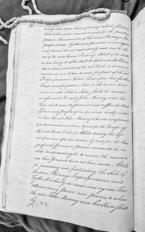 Trust deed regarding sale of rectories, impropriatins and tythes to James Duke of Atholl