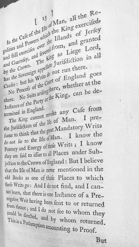 Legal opinion on the sovereign jurisdiction and writs applicable to the Isle of Man