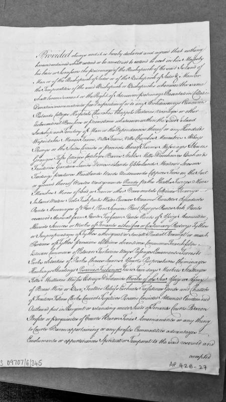 Ecclesiastical and temporal rights reserved in Man, excluding royal patronage of bishoprics