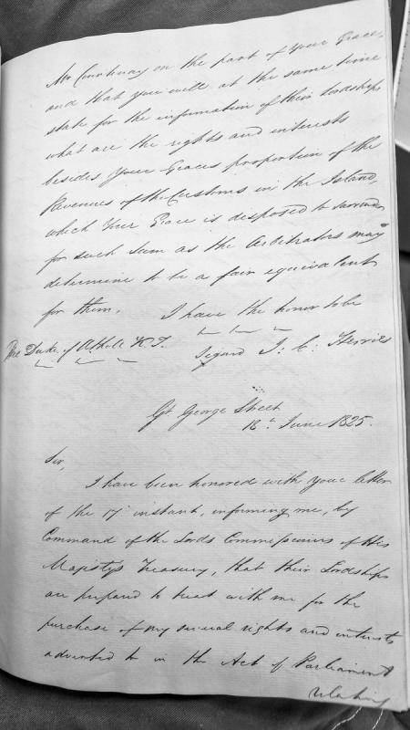 Treasury correspondence regarding purchase of Duke of Atholl's rights and interests in Isle of Man