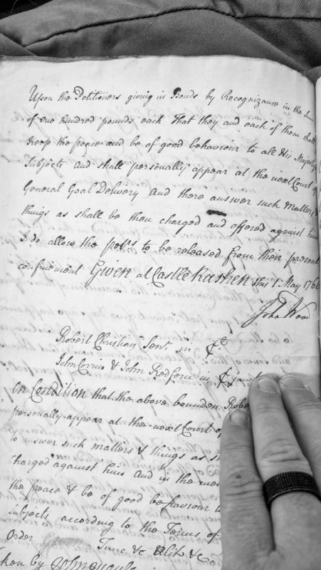 Order for release of prisoners on recognisance bonds, Castle Rushen May 1766