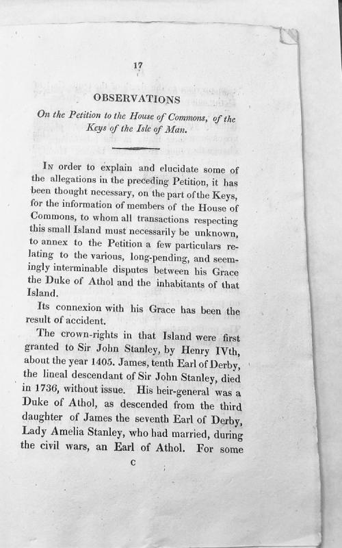 Observations on the Petition to the House of Commons regarding the Keys of the Isle of Man