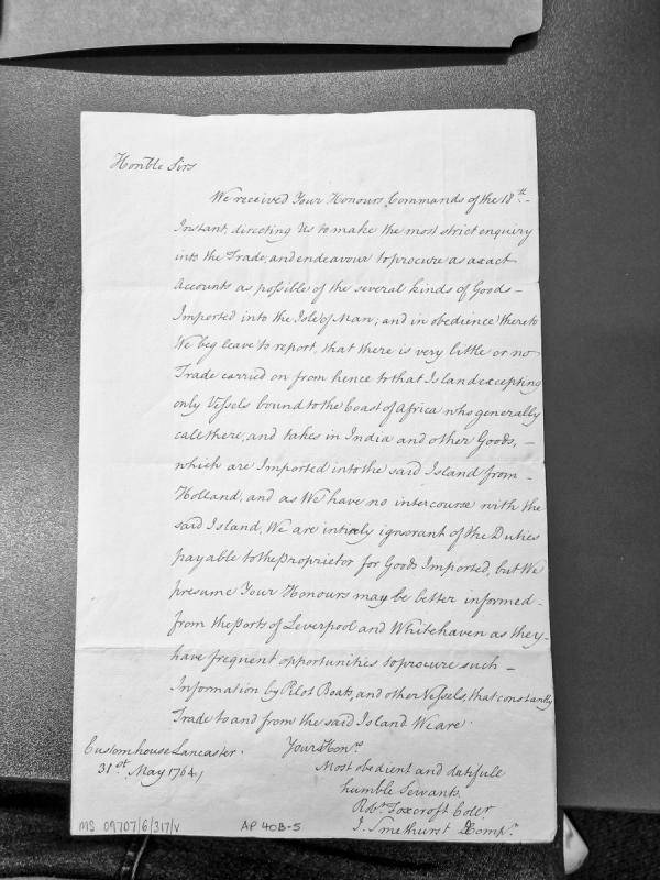 Report on trade with Isle of Man in response to revenue inquiry