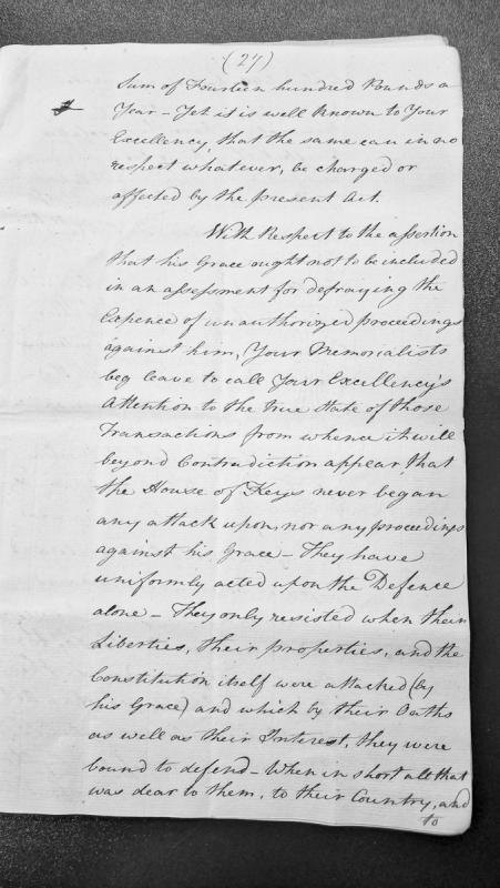 Memorandum on assessment costs and House of Keys' defensive actions against his Grace