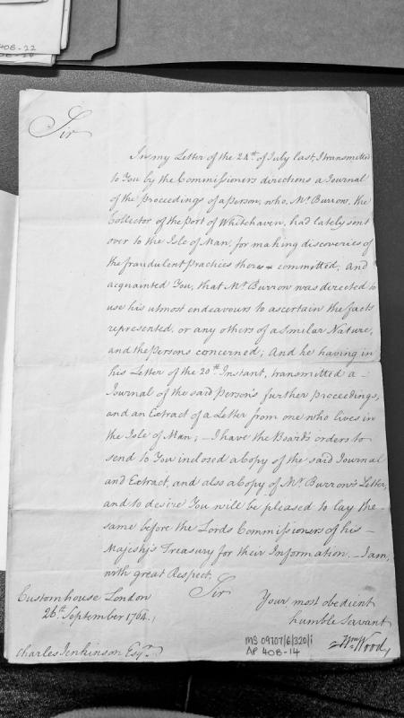 Transmission of journal and reports on fraudulent practices in Isle of Man customs