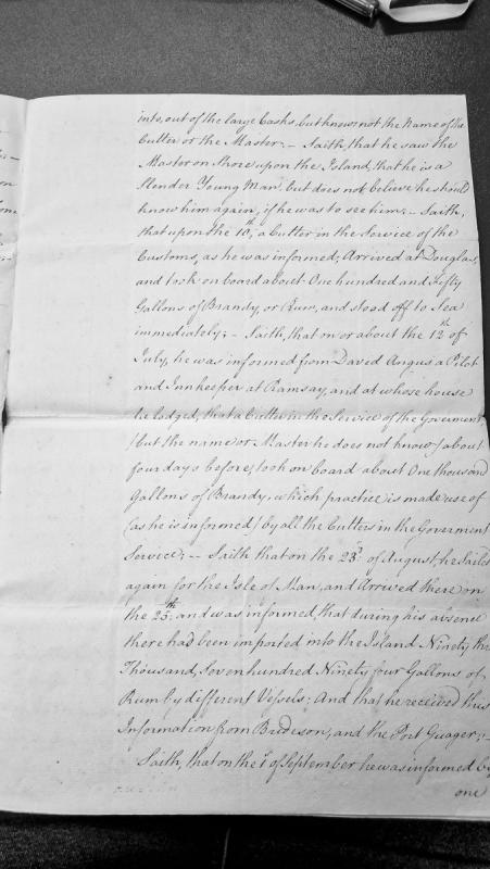 Testimony regarding illicit brandy and rum imports to Isle of Man via customs cutters