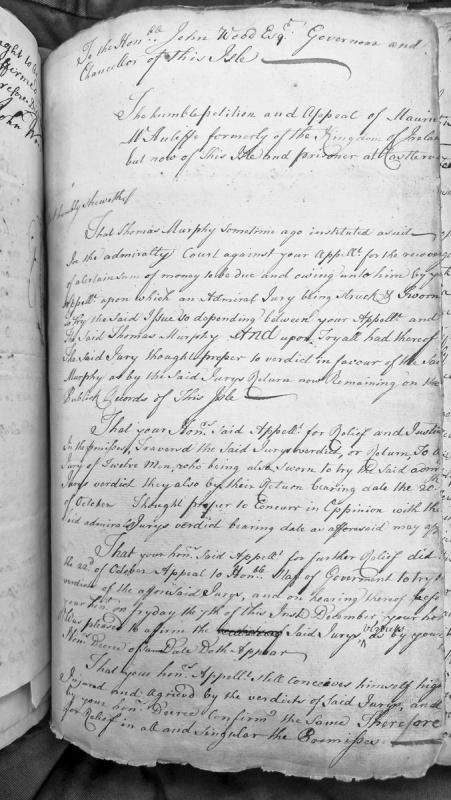 Petition of Maurice McAuliffe appealing admiralty court verdict regarding debt to Thomas Murphy