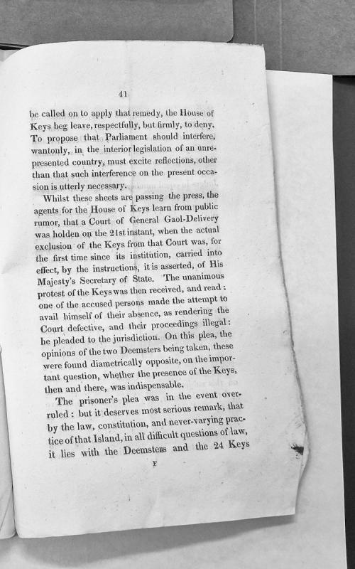 House of Keys protest against exclusion from Court of General Gaol-Delivery