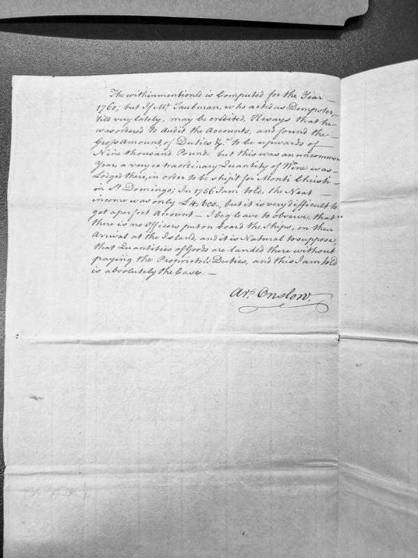 Revenue account observations for 1760 regarding duties and wine shipments