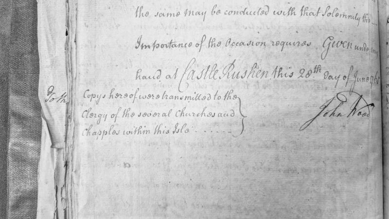 Official directive regarding a ceremonial occasion, issued from Castle Rushen