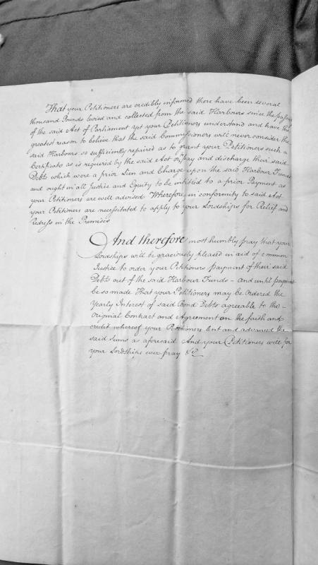 Petition for payment of debts from harbour funds with interest