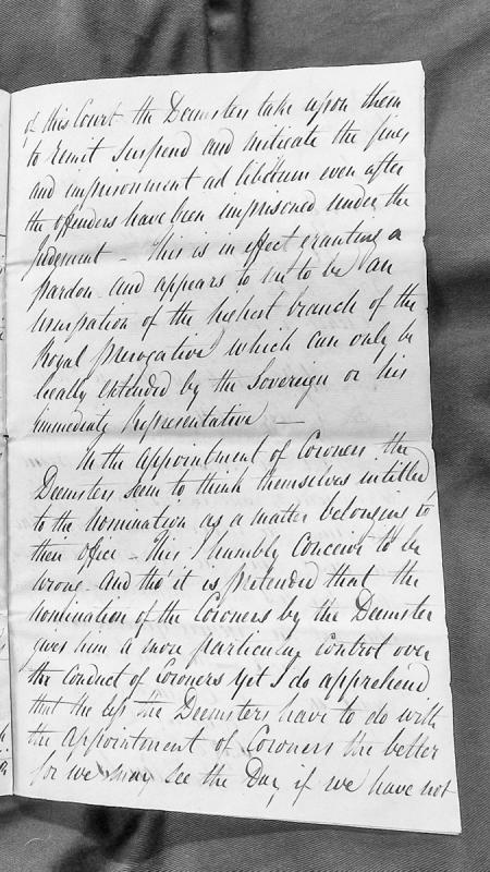 Legal opinion on Deemster powers regarding fines, imprisonment remission, and coroner appointments