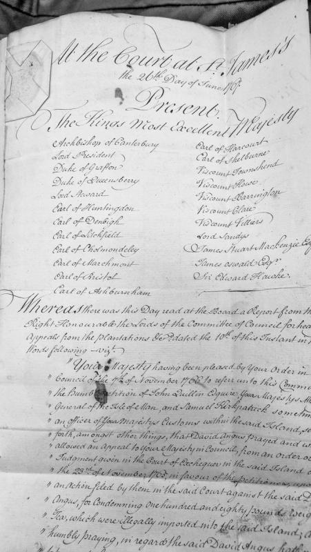 Privy Council Report on Appeal re Customs Seizure in Isle of Man, June 1767