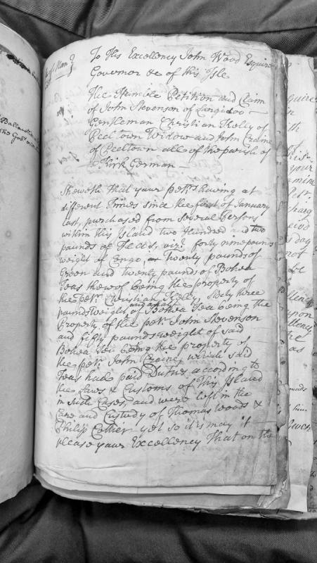 Petition of John Stevenson, Christian Kolly, and John Craine regarding seized tea