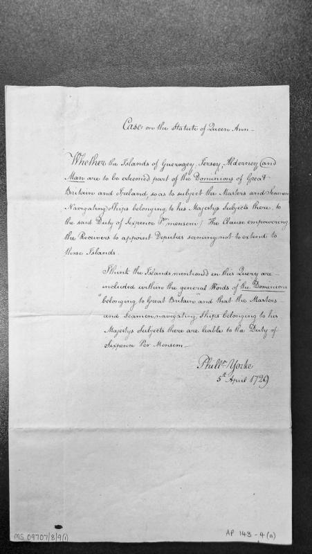 Opinion on whether Channel Islands are subject to Sixpence duty under Statute of Queen Anne