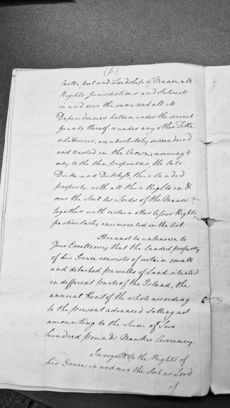 Surrender of Castle Peel and Lordship of Mann to the Crown with reserved rights