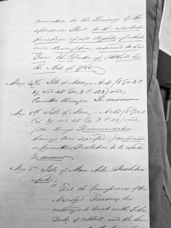 Treasury resolution regarding purchase of Duke of Atholl's reserved rights in Isle of Man