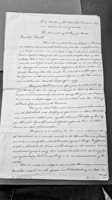 Memorial of the Keys of Mann to Governor John Wood regarding economic distress