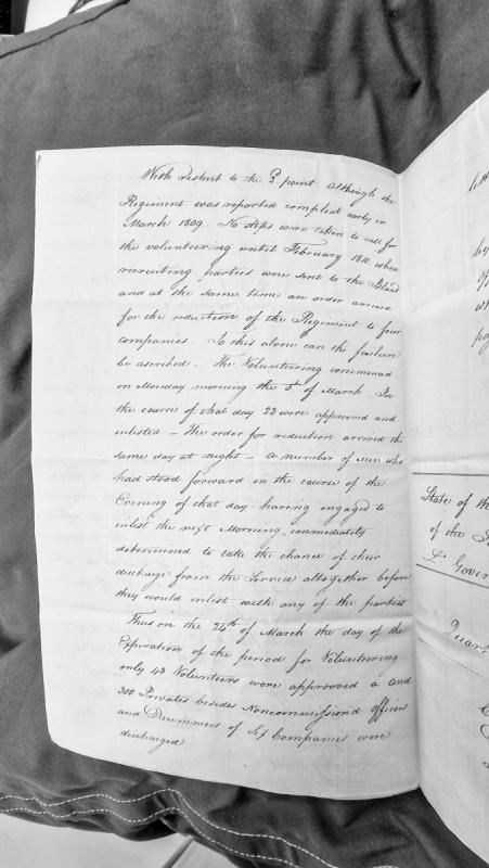Report on regimental volunteering and reduction on Isle of Man, March 1809-1810
