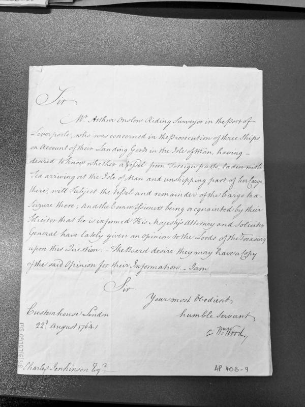 Request for copy of Attorney General's opinion on seizure of foreign vessels landing goods in Isle of Man