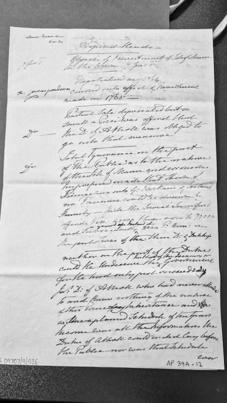 Notes on proposed heads regarding revestment of Isle of Mann in the Crown