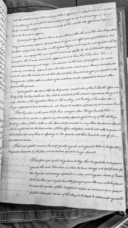 Petition against John Lace for scandalous speech and defamation of character